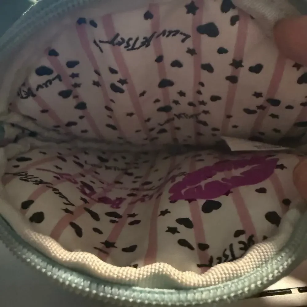 Betsey Johnson Mint Ice Blue Sleepy Bear Cat Eye Glasses Wristlet Purse
